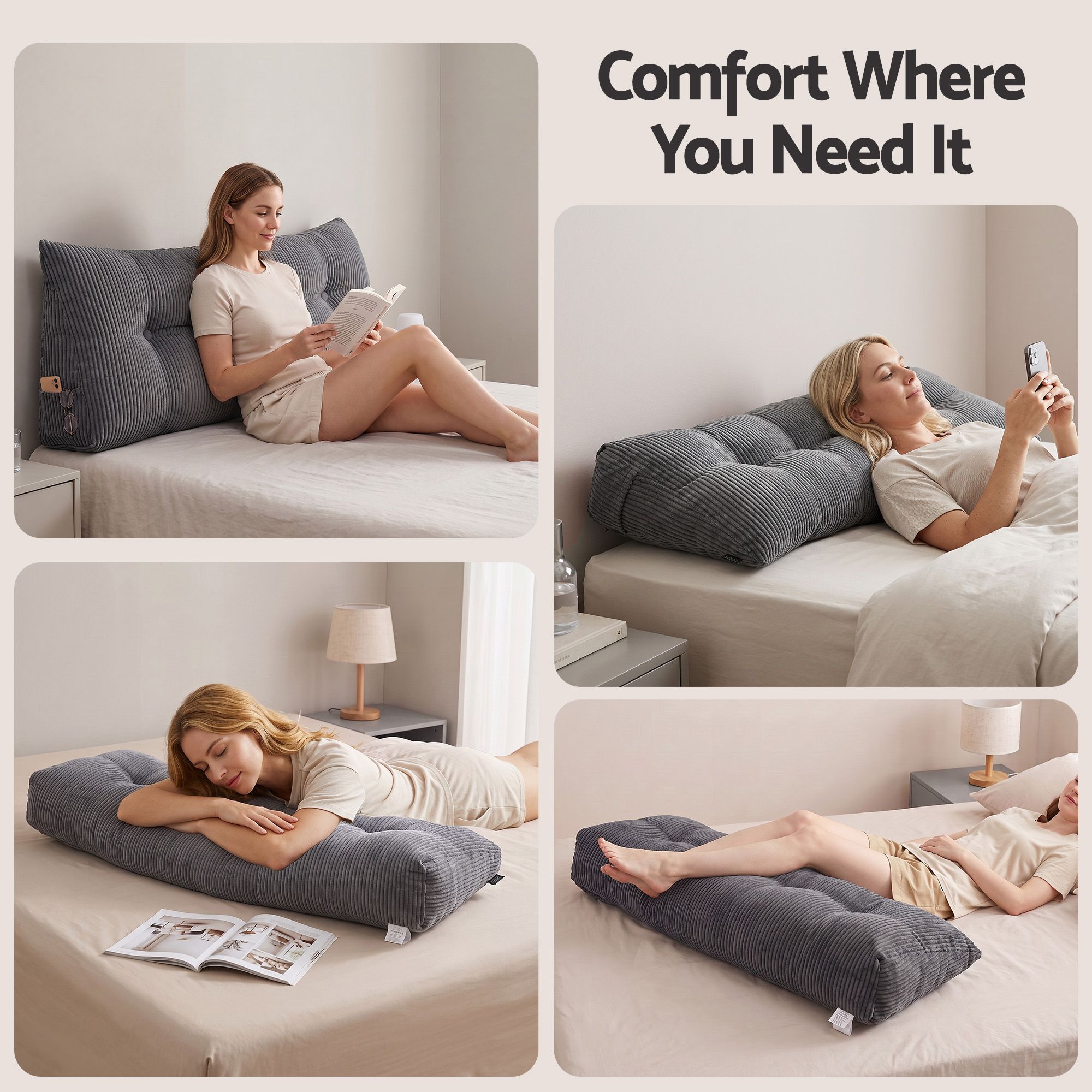 Giselle Headboard Pillow for Sitting in Bed, Upgraded Shredded Foam Reading