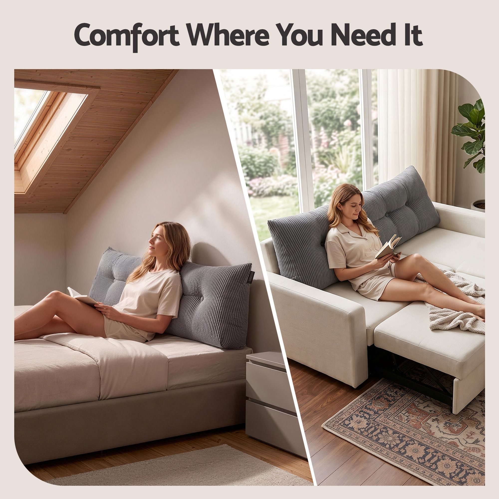 Giselle Headboard Pillow for Sitting in Bed, Upgraded Shredded Foam Reading