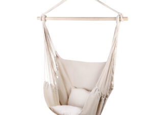 Gardeon Hammock Chair Outdoor Camping Hanging Hammocks Cushion Pillow Cream