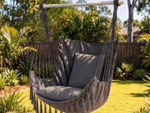 Gardeon Hammock Chair Camping Macrame Hanging Swing Cushions Metal Bar Grey