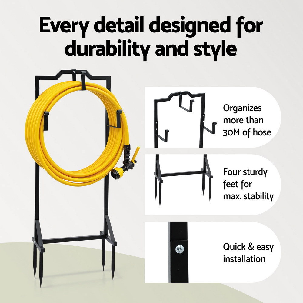Green Fingers Garden Hose Holder Metal Portable Freestanding Hose Stand 4 Spikes
