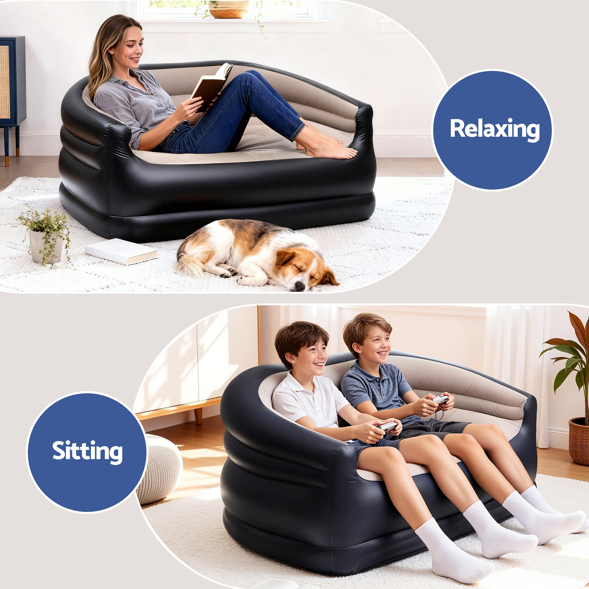 Gardeon Outdoor Air Sofa Inflatable Couch Two-Seater Lounge Chair w/ Pump Blow