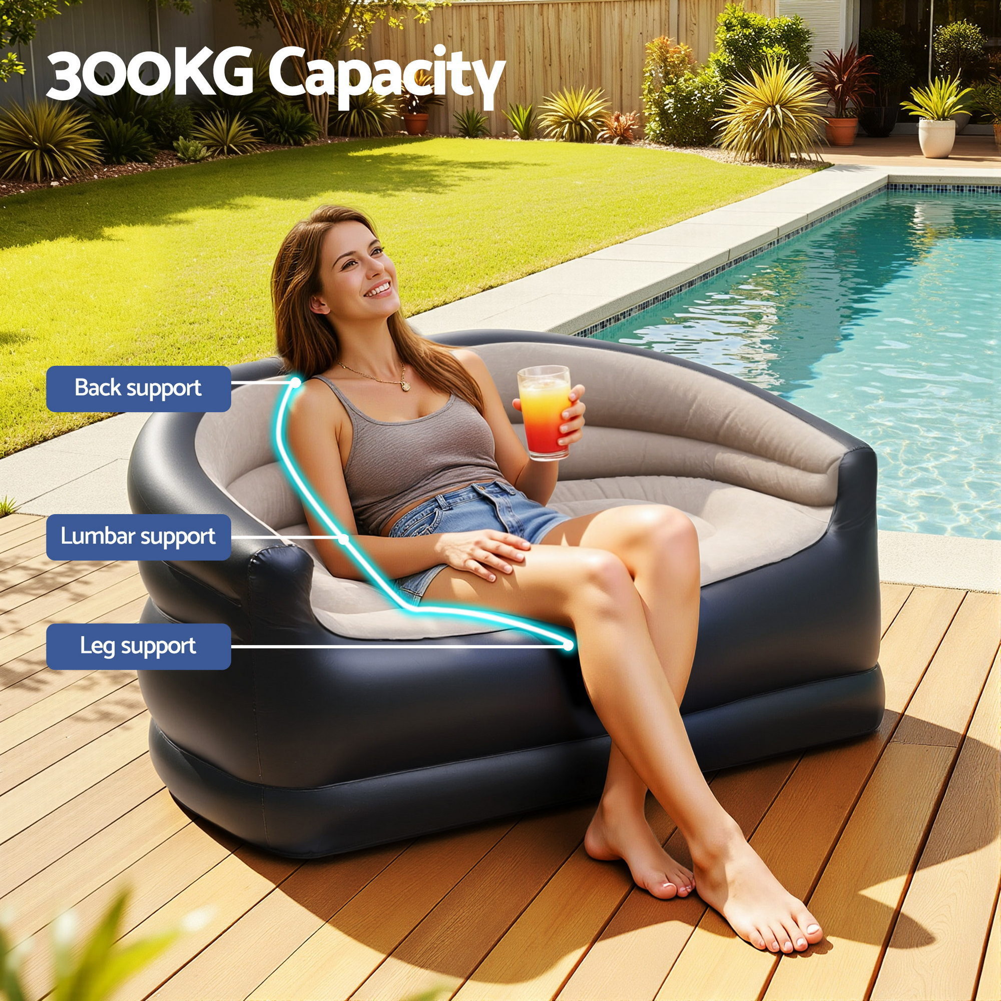 Gardeon Outdoor Air Sofa Inflatable Couch Two-Seater Lounge Chair w/ Pump Blow