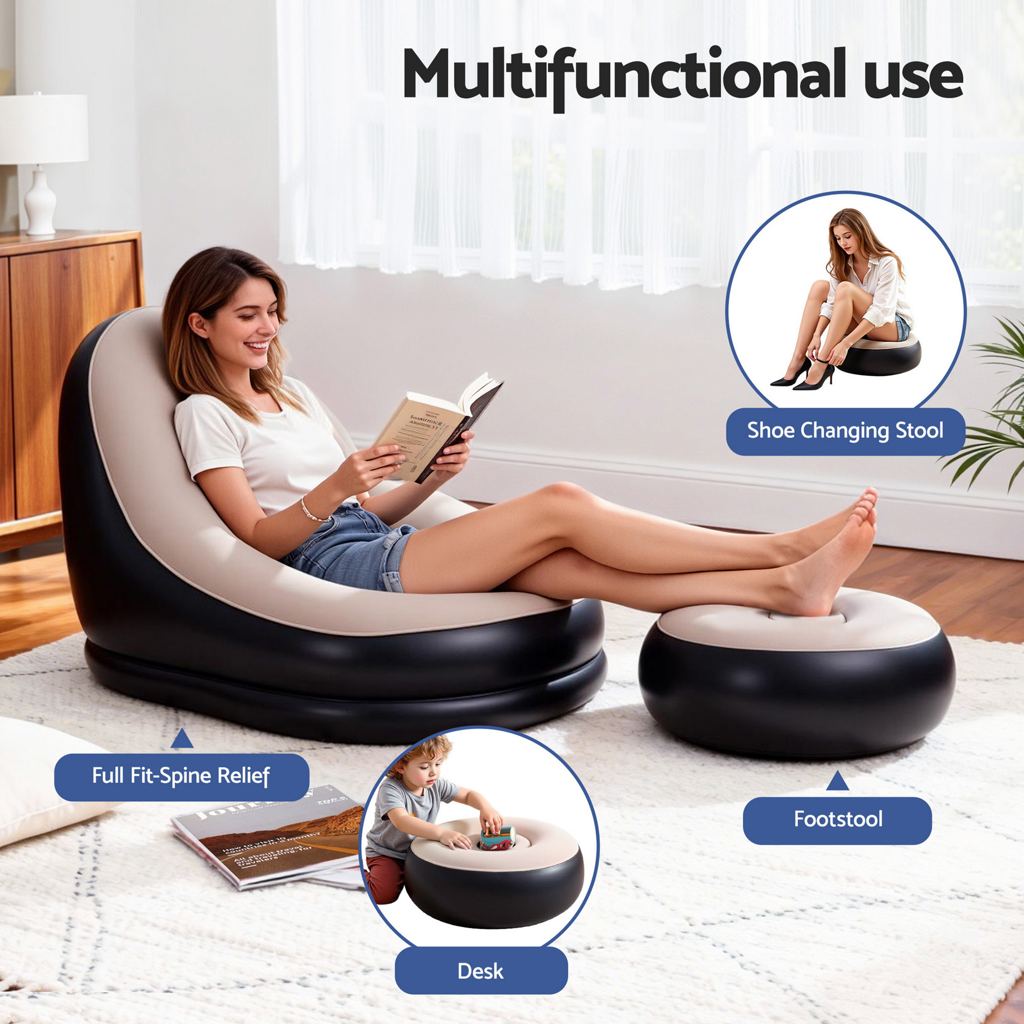 Gardeon Inflatable Chair w/ Ottoman Air Sofa Blow Up Air Chair for Camping w