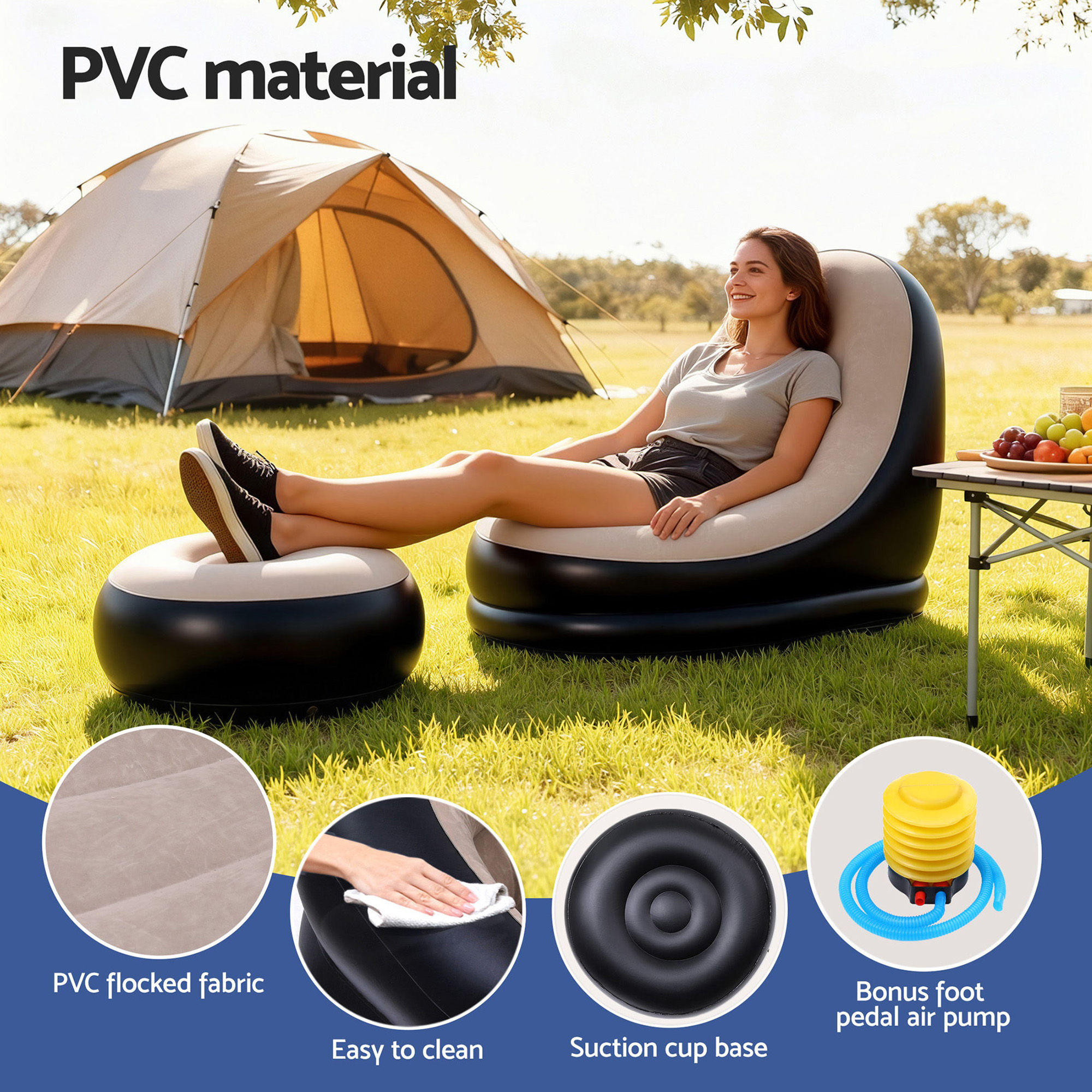 Gardeon Inflatable Chair w/ Ottoman Air Sofa Blow Up Air Chair for Camping w