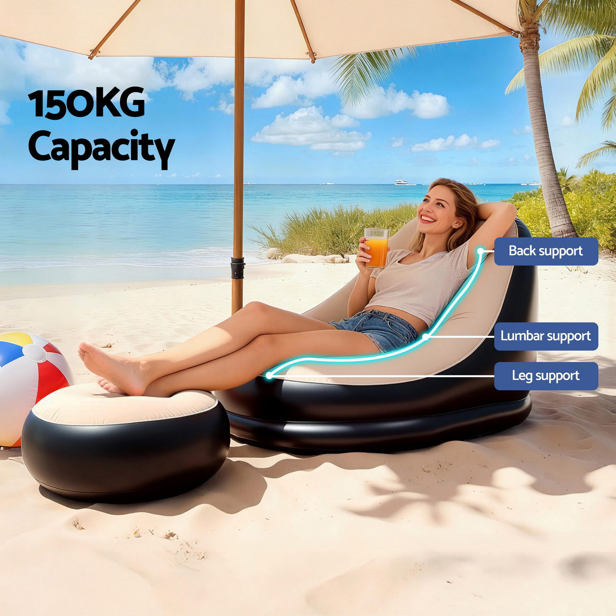 Gardeon Inflatable Chair w/ Ottoman Air Sofa Blow Up Air Chair for Camping w
