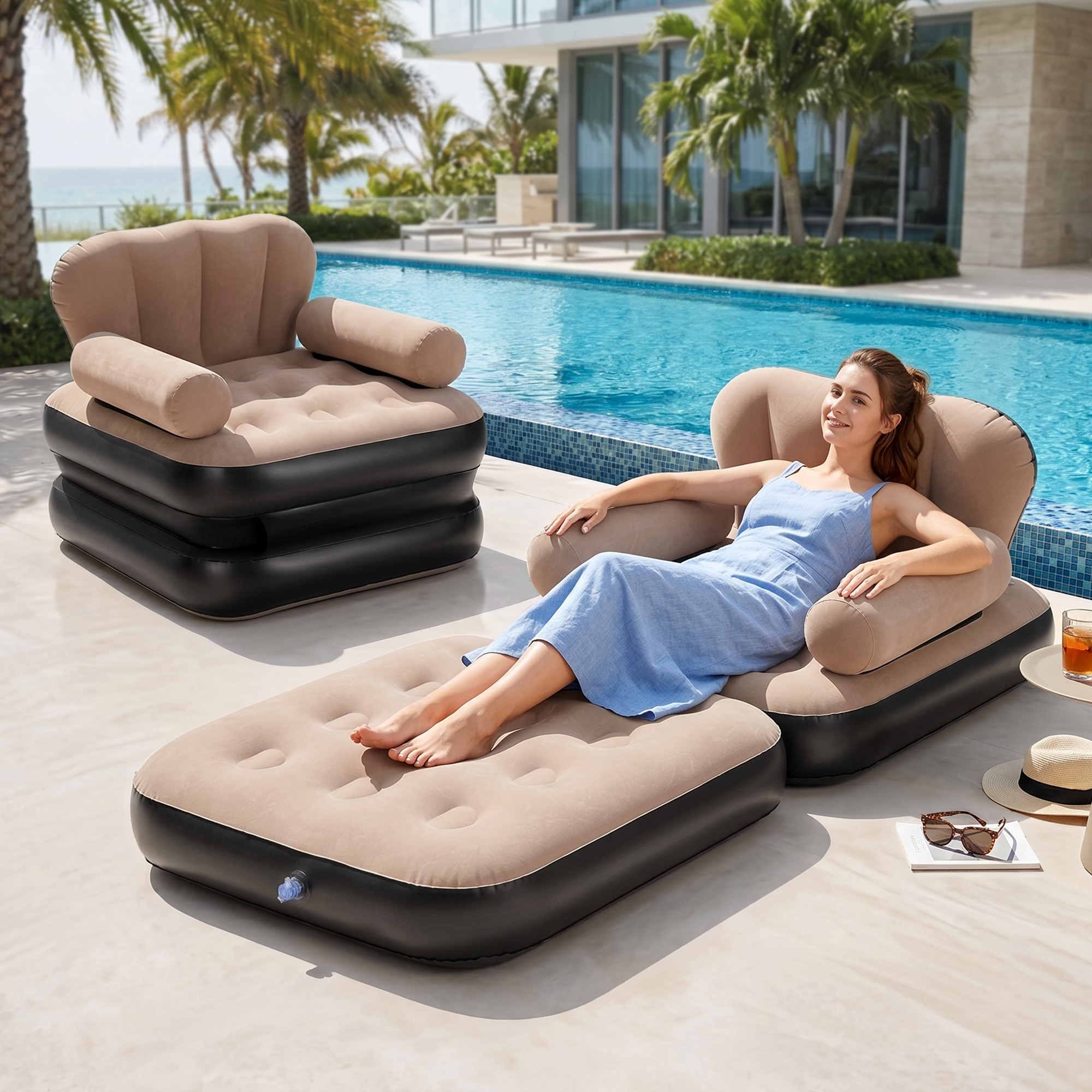 Gardeon Inflatable Chair Sun Lounge Air Sofa Blow Up Air Chair for Camping w