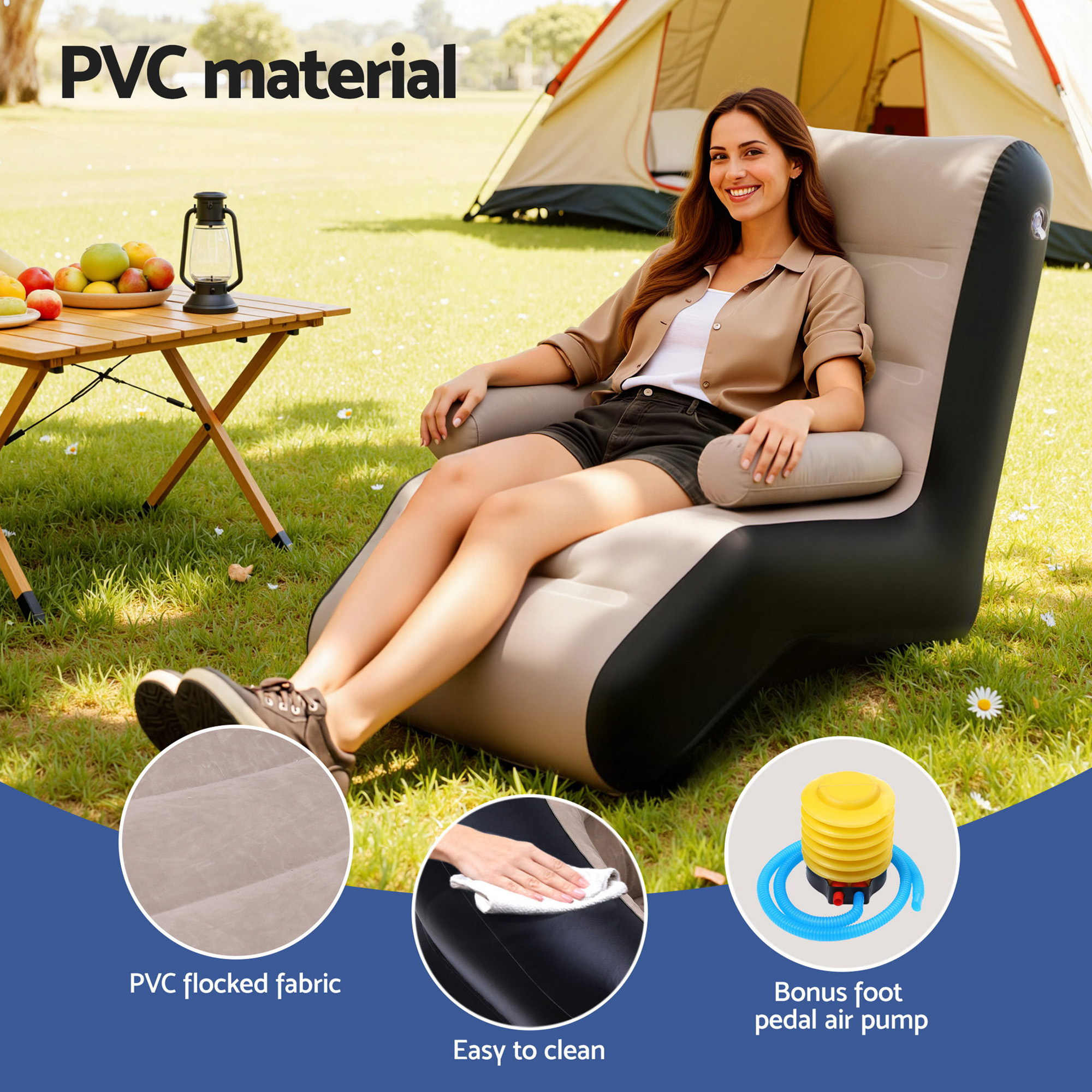 Gardeon Inflatable Chair Sun Lounger Blow Up Folding Air Chairs Sofa for Camping