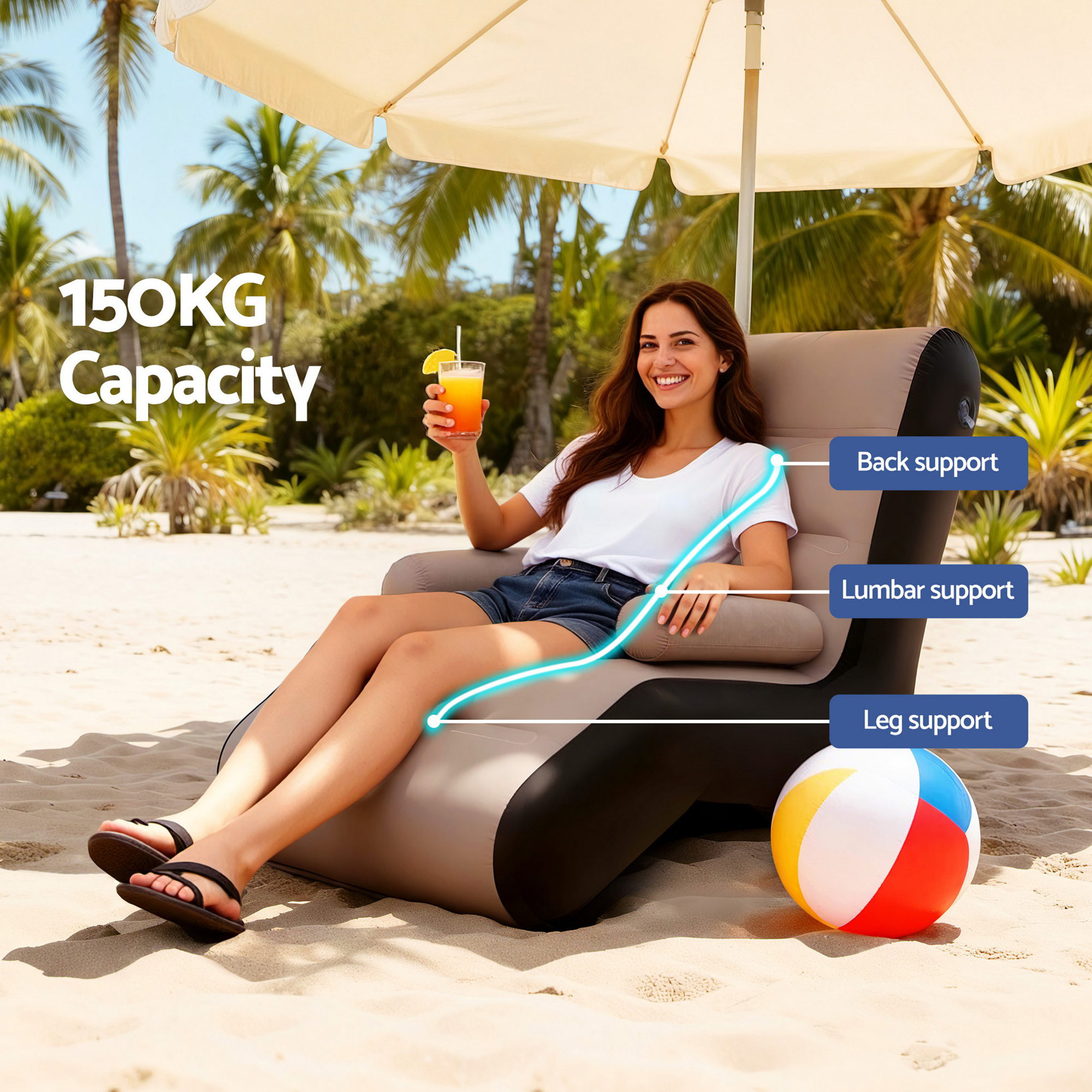 Gardeon Inflatable Chair Sun Lounger Blow Up Folding Air Chairs Sofa for Camping