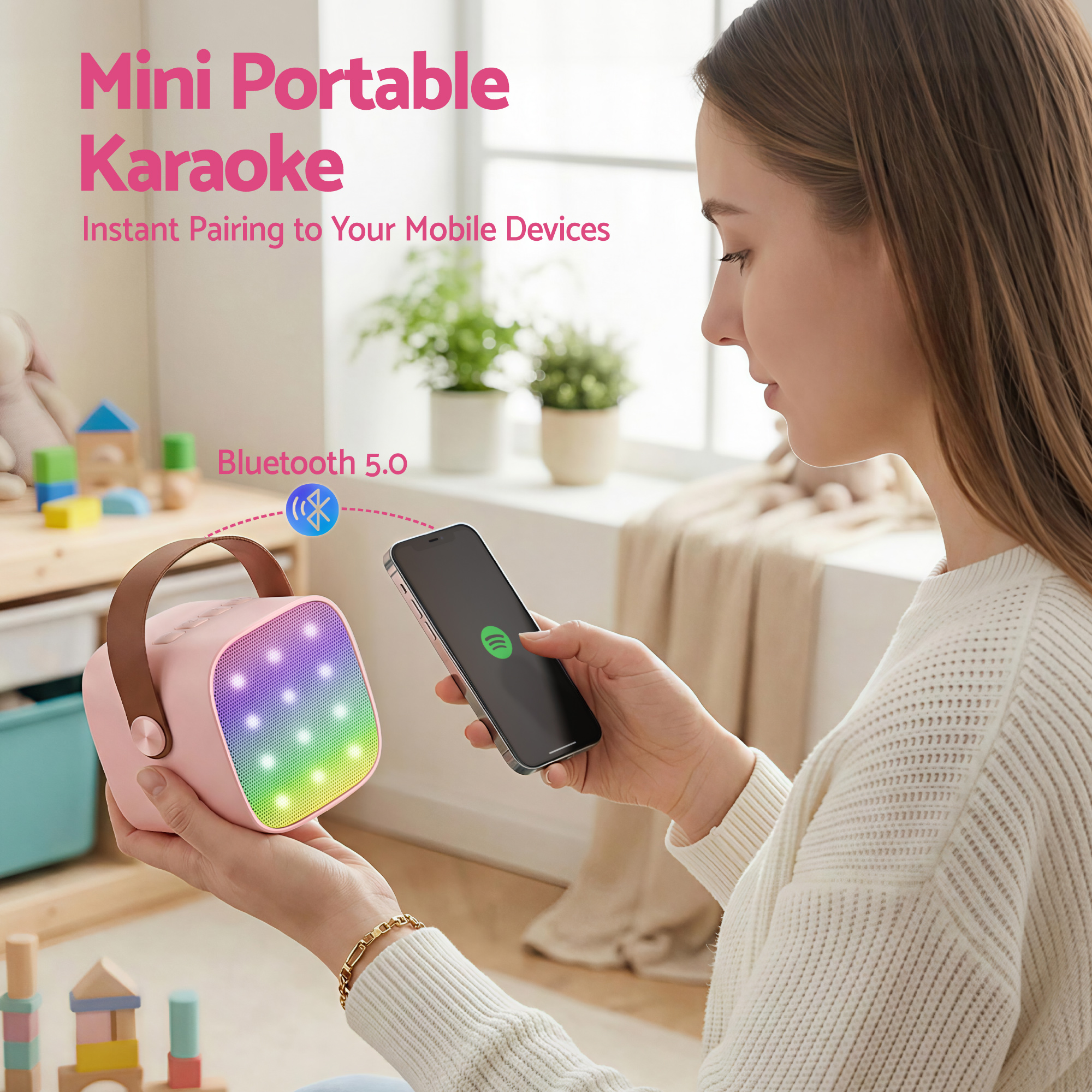 Alpha Mini Portable Karaoke Machine for Adults Kids with 2 Wireless Microphones