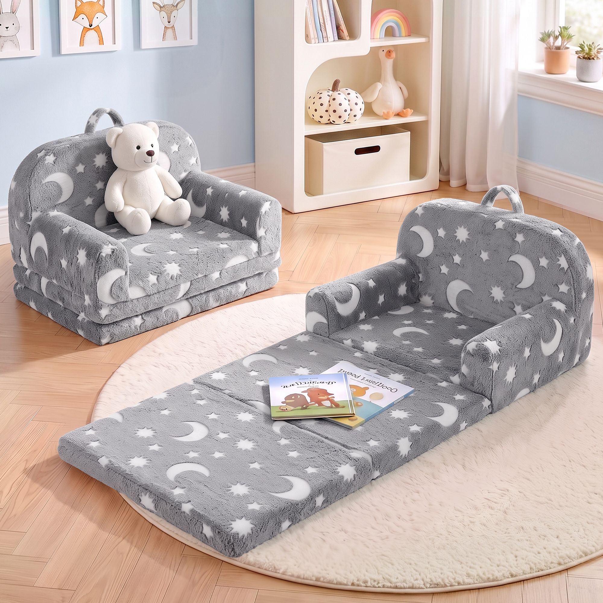 Keezi Kids 2-in-1 Fold Out Sofa Bed w/ Removable Washable Cover, Carry Handle