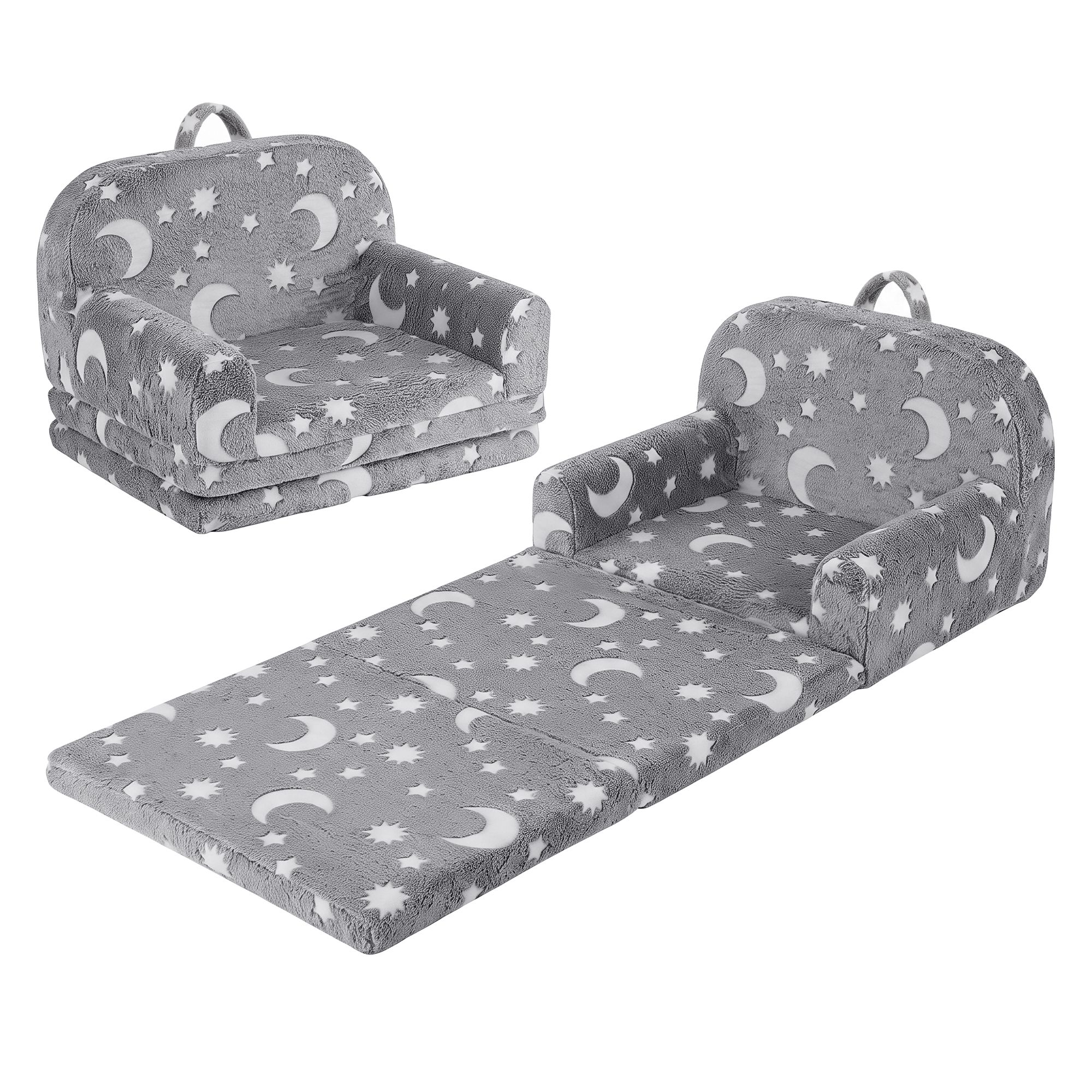 Keezi Kids 2-in-1 Fold Out Sofa Bed w/ Removable Washable Cover, Carry Handle