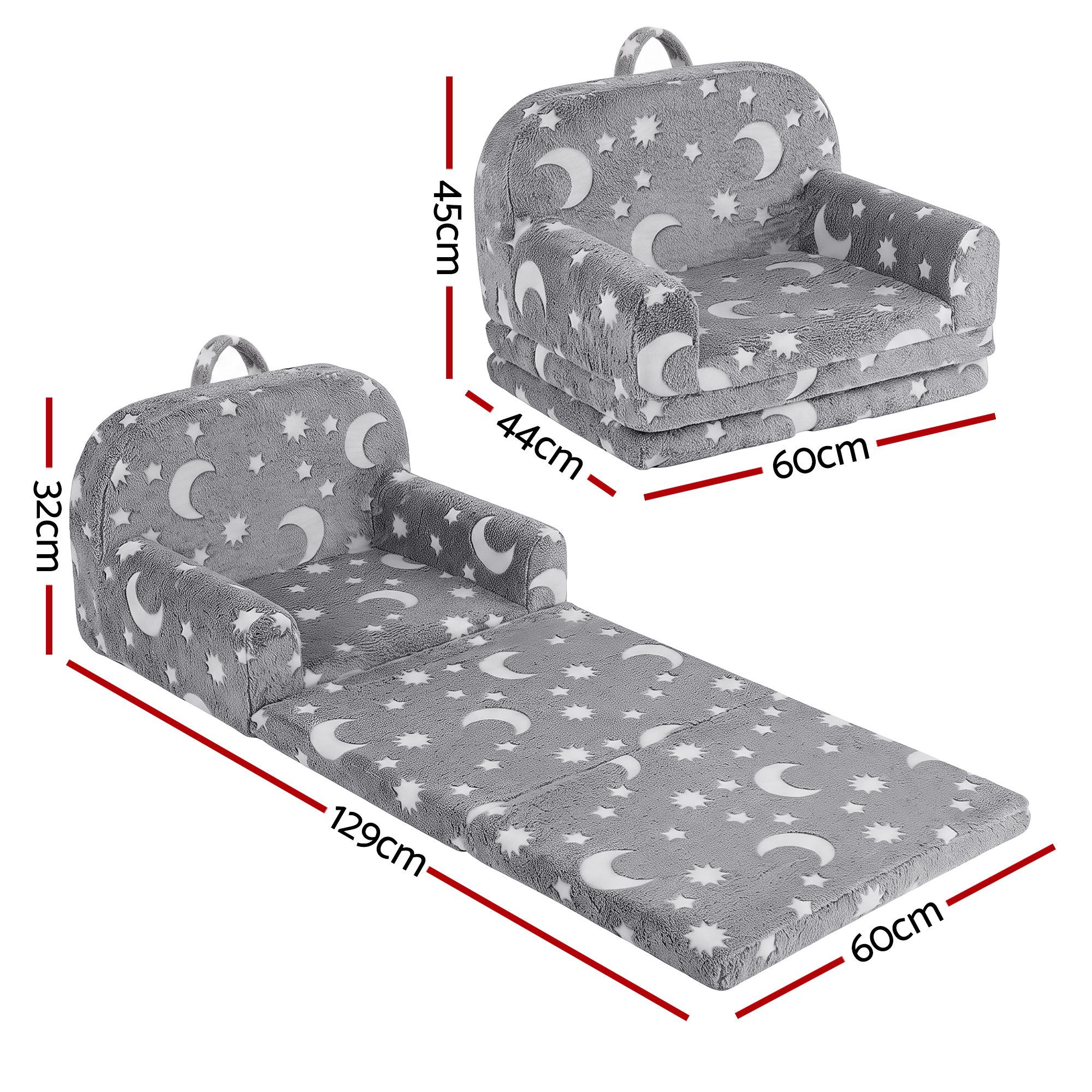 Keezi Kids 2-in-1 Fold Out Sofa Bed w/ Removable Washable Cover, Carry Handle