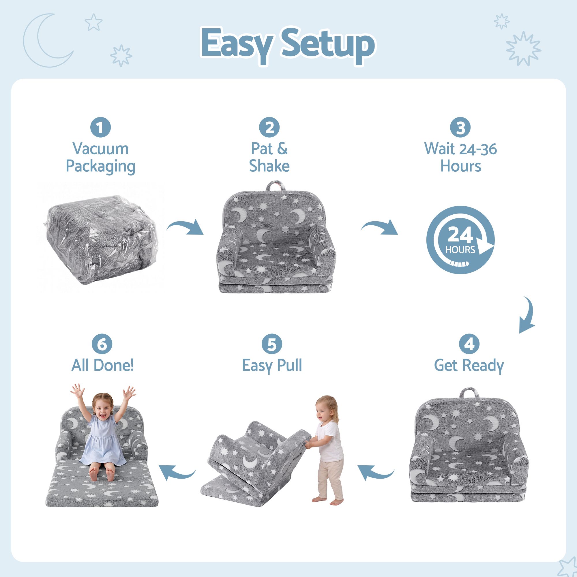 Keezi Kids 2-in-1 Fold Out Sofa Bed w/ Removable Washable Cover, Carry Handle
