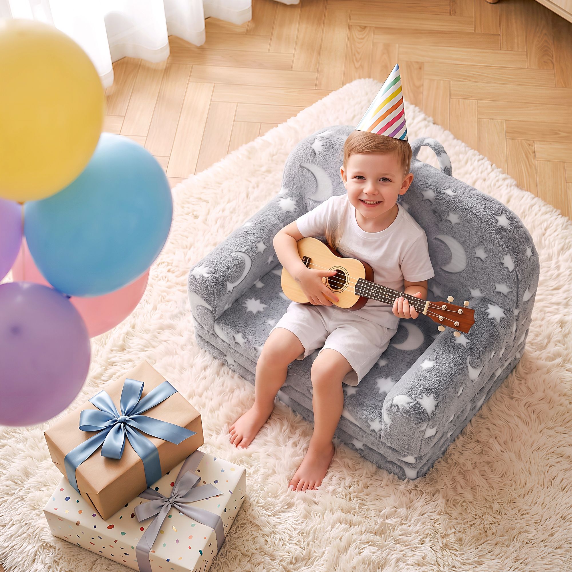 Keezi Kids 2-in-1 Fold Out Sofa Bed w/ Removable Washable Cover, Carry Handle