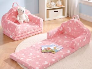 Keezi Kids 2-in-1 Fold Out Sofa Bed w/ Removable Washable Cover, Carry Handle