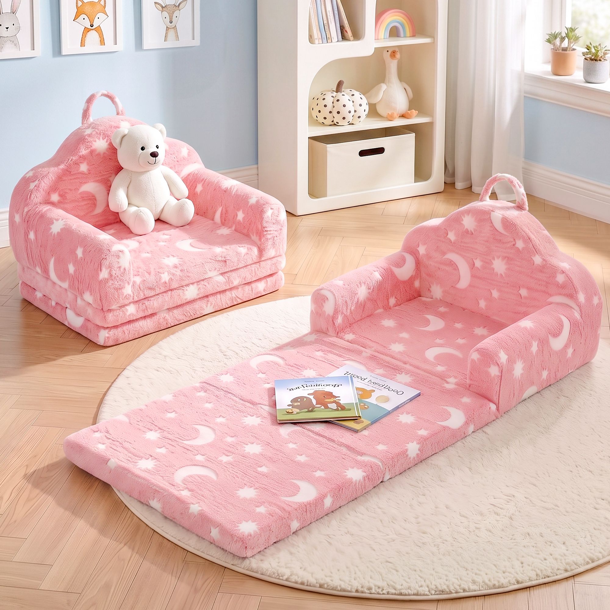 Keezi Kids 2-in-1 Fold Out Sofa Bed w/ Removable Washable Cover, Carry Handle