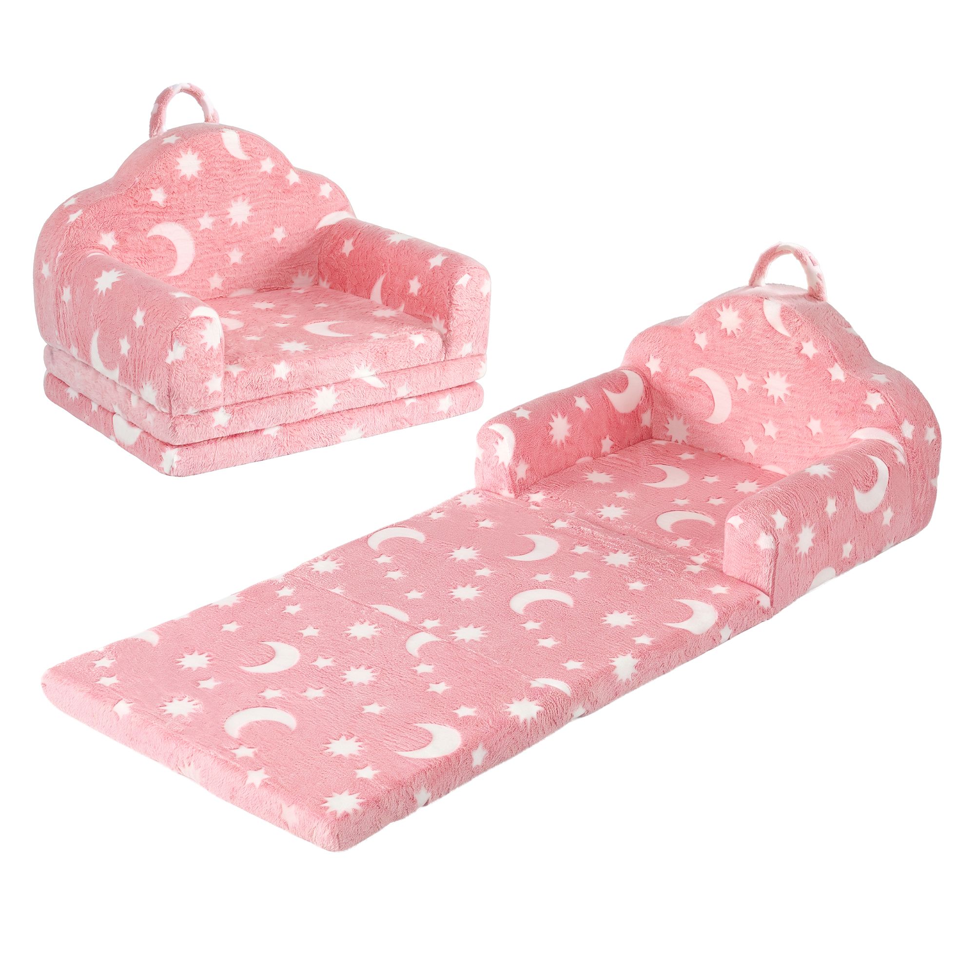 Keezi Kids 2-in-1 Fold Out Sofa Bed w/ Removable Washable Cover, Carry Handle