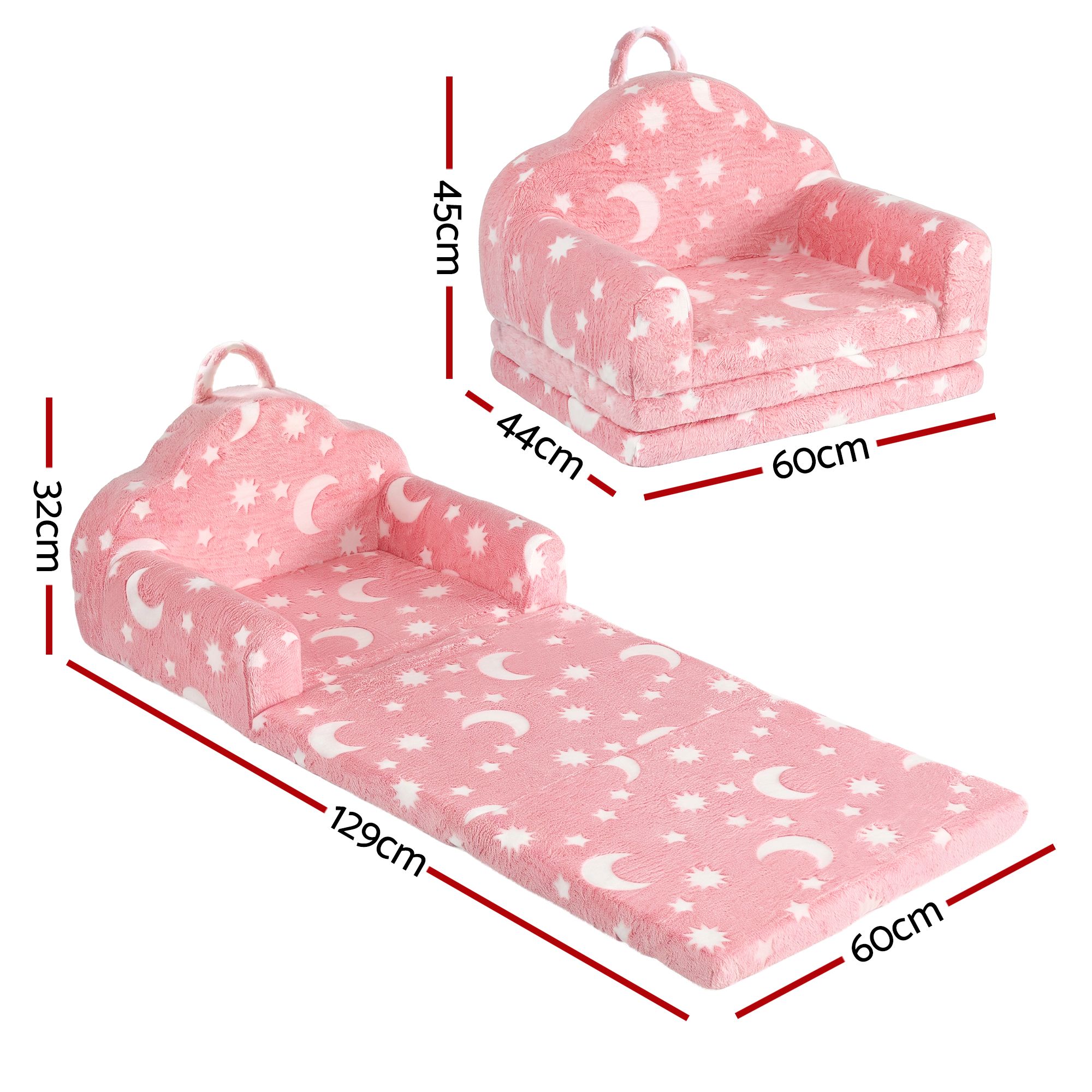 Keezi Kids 2-in-1 Fold Out Sofa Bed w/ Removable Washable Cover, Carry Handle