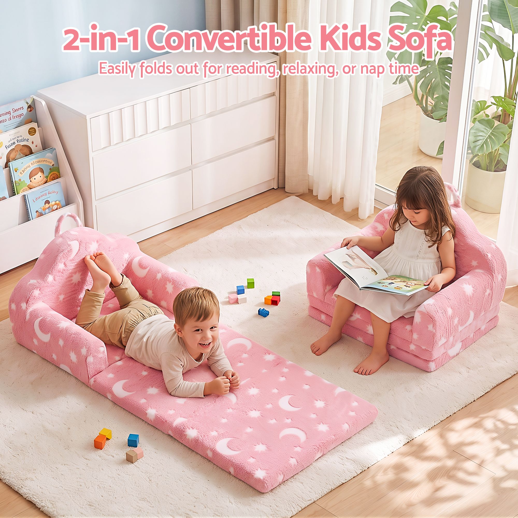 Keezi Kids 2-in-1 Fold Out Sofa Bed w/ Removable Washable Cover, Carry Handle