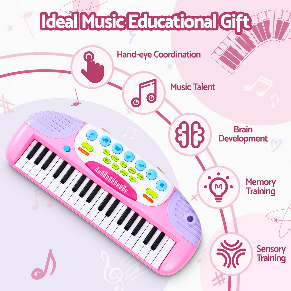 Keezi Kids Piano Keyboard 37 Keys Electronic Musical Instrument Set w/ Stool