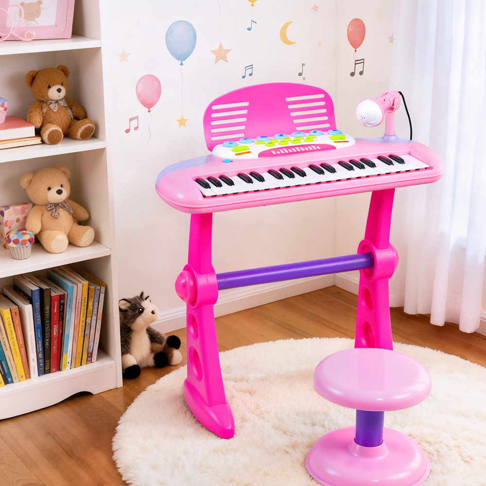 Keezi Kids Piano Keyboard 37 Keys Electronic Musical Instrument Set w/ Stool