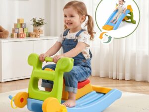 Keezi Kids Slide Set Toddler Indoor Playset Rocking Horse Ring Toss Multi Colour