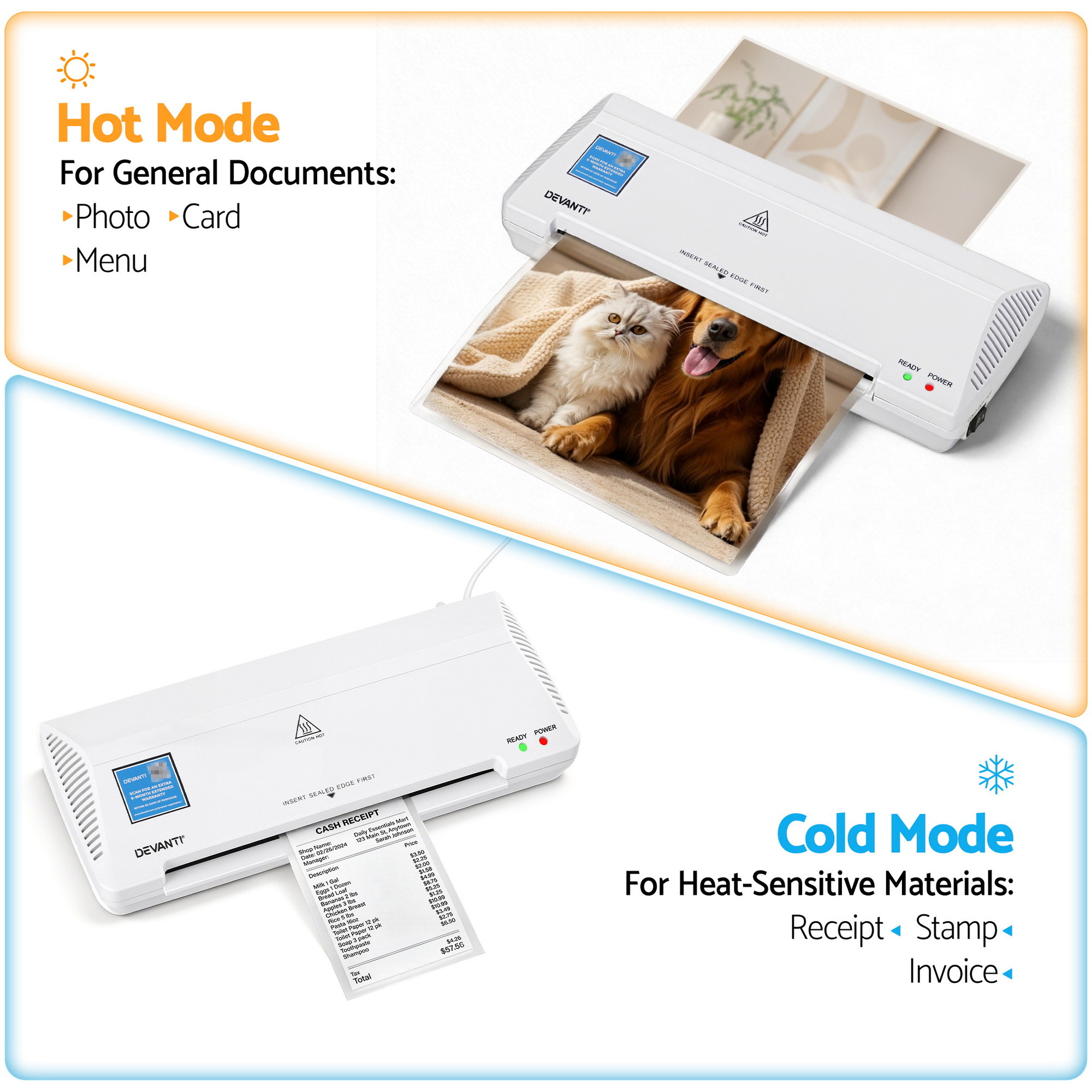 Devanti A4 Laminator Machine, Hot & Cold Thermal Fast Lamination Anti-Jam