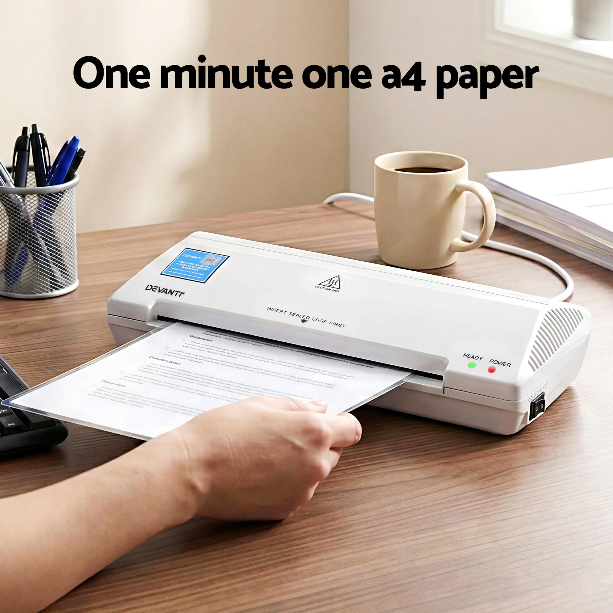Devanti A4 Laminator Machine, Hot & Cold Thermal Fast Lamination Anti-Jam