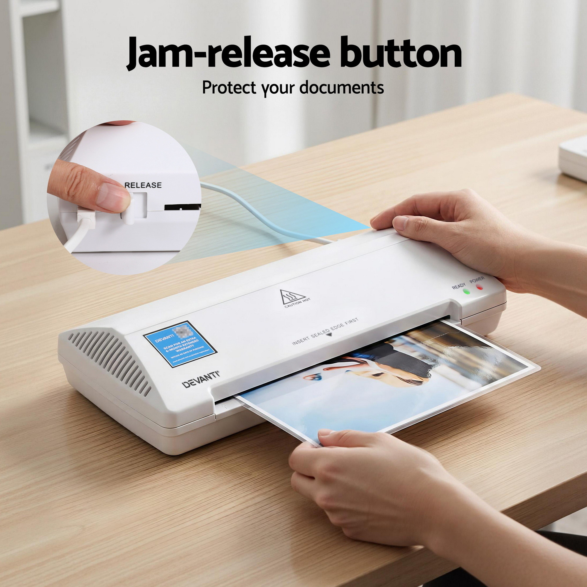 Devanti A4 Laminator Machine, Hot & Cold Thermal Fast Lamination Anti-Jam