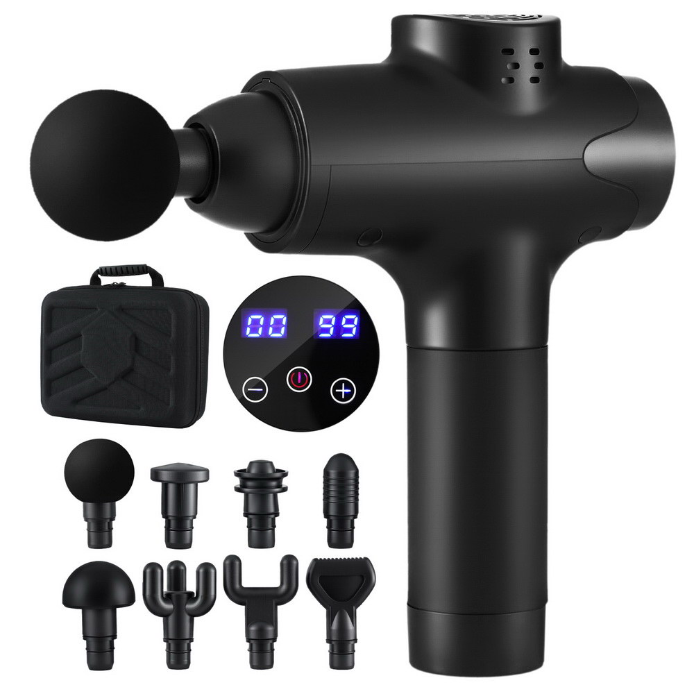 Everfit Massage Gun 30 Speed 8 Heads Vibration Muscle Massager Chargeable Black