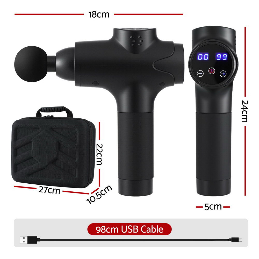 Everfit Massage Gun 30 Speed 8 Heads Vibration Muscle Massager Chargeable Black