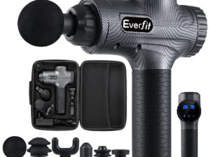 Everfit Massage Gun 30 Speed 6 Heads Vibration Muscle Massager Chargeable Grey