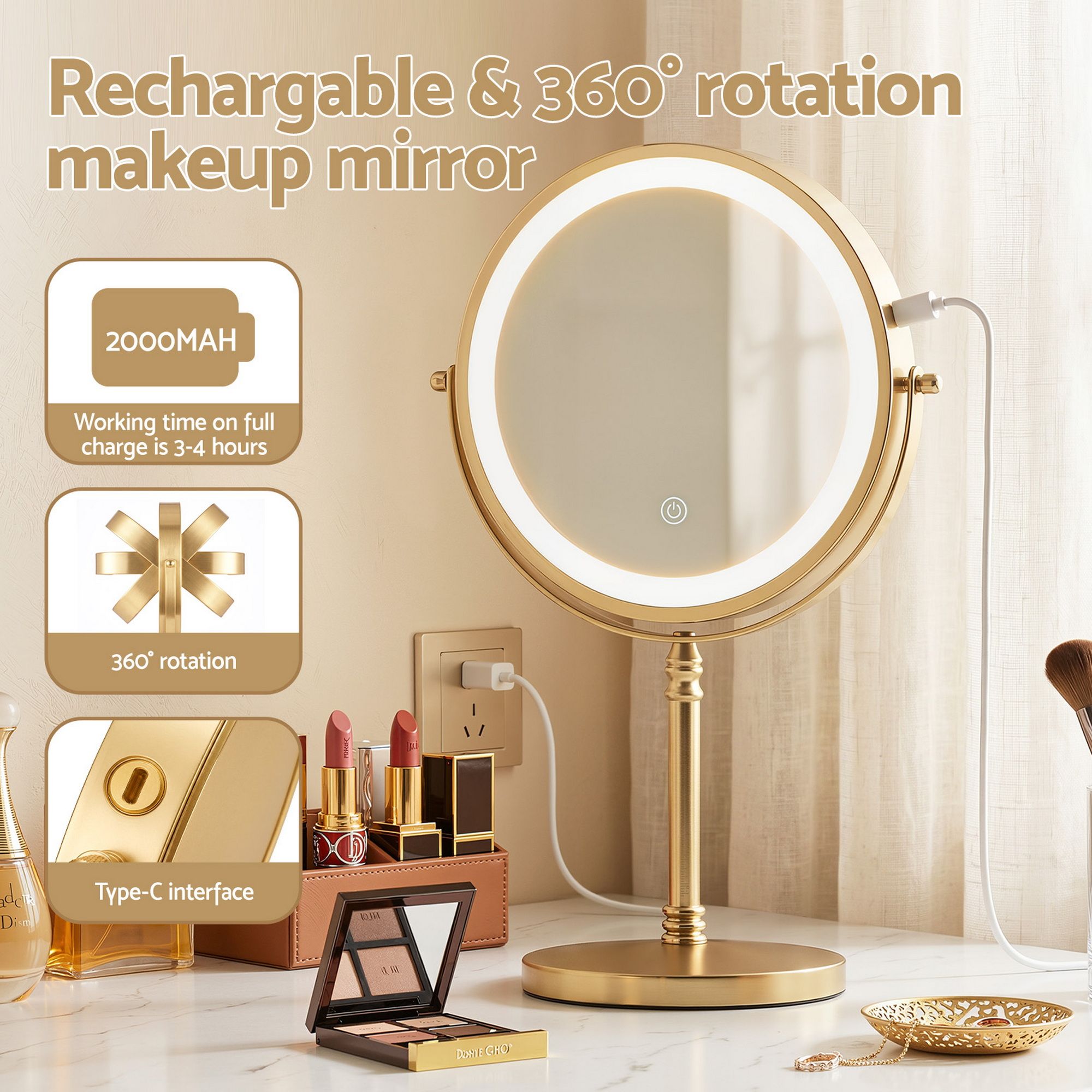 Embellir Lighted Makeup Mirror Rotation 10X Magnifying Double Sided Tabletop