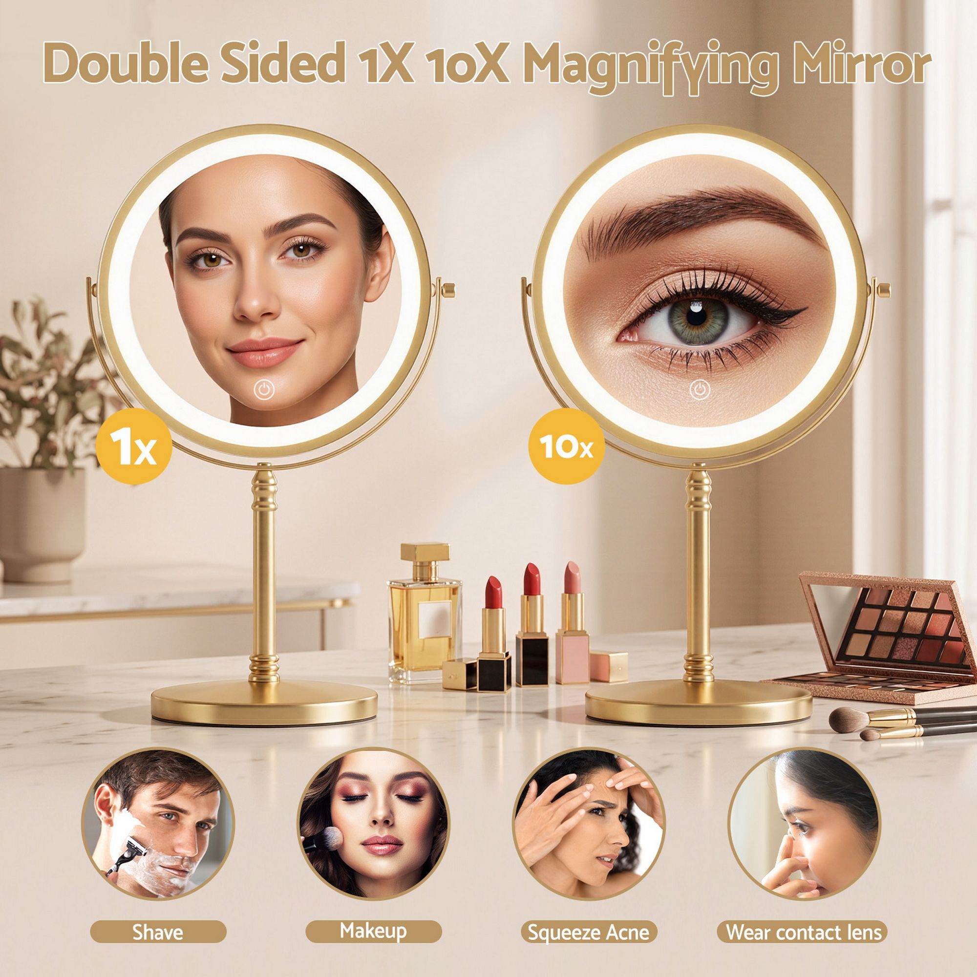 Embellir Lighted Makeup Mirror Rotation 10X Magnifying Double Sided Tabletop