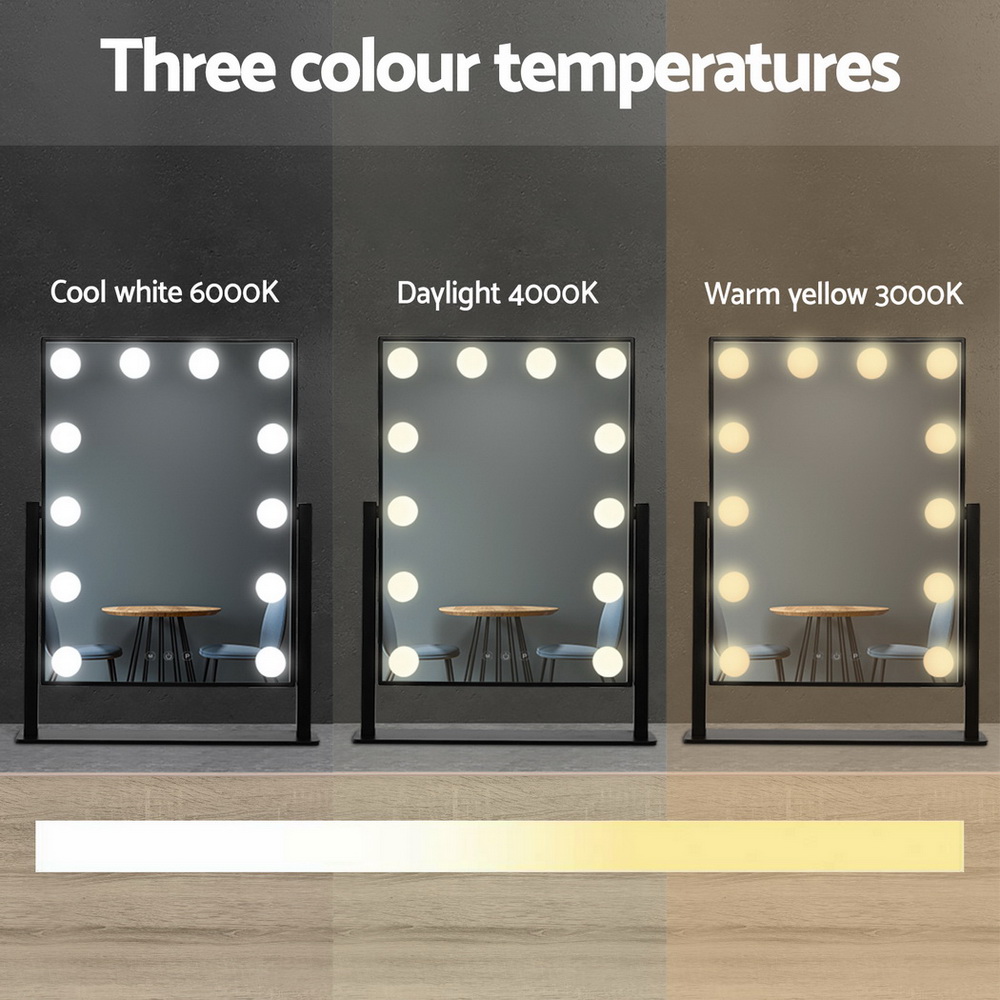 Embellir Makeup Mirror 30x48cm Hollywood Vanity with LED Light Rotation Tabletop