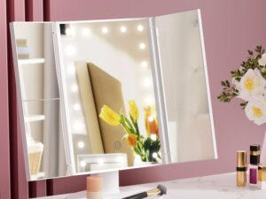 Embellir Tri-fold Makeup Mirror 1X2X3X Magnifying with LED Light Travel Portable