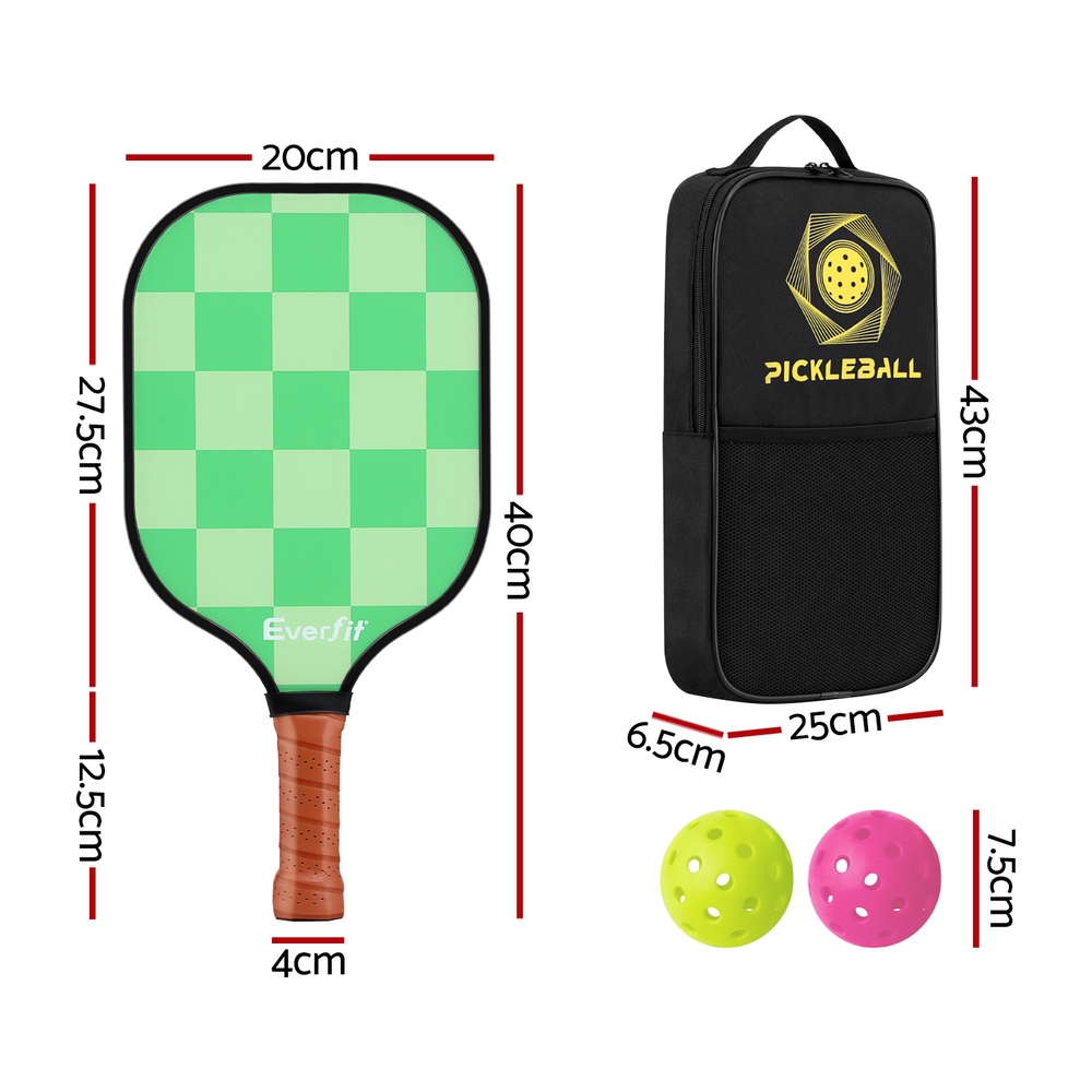 Everfit Pickleball Paddle Set Fiberglass w/ Balls Bag Tournament Kit 2PCS Pickle