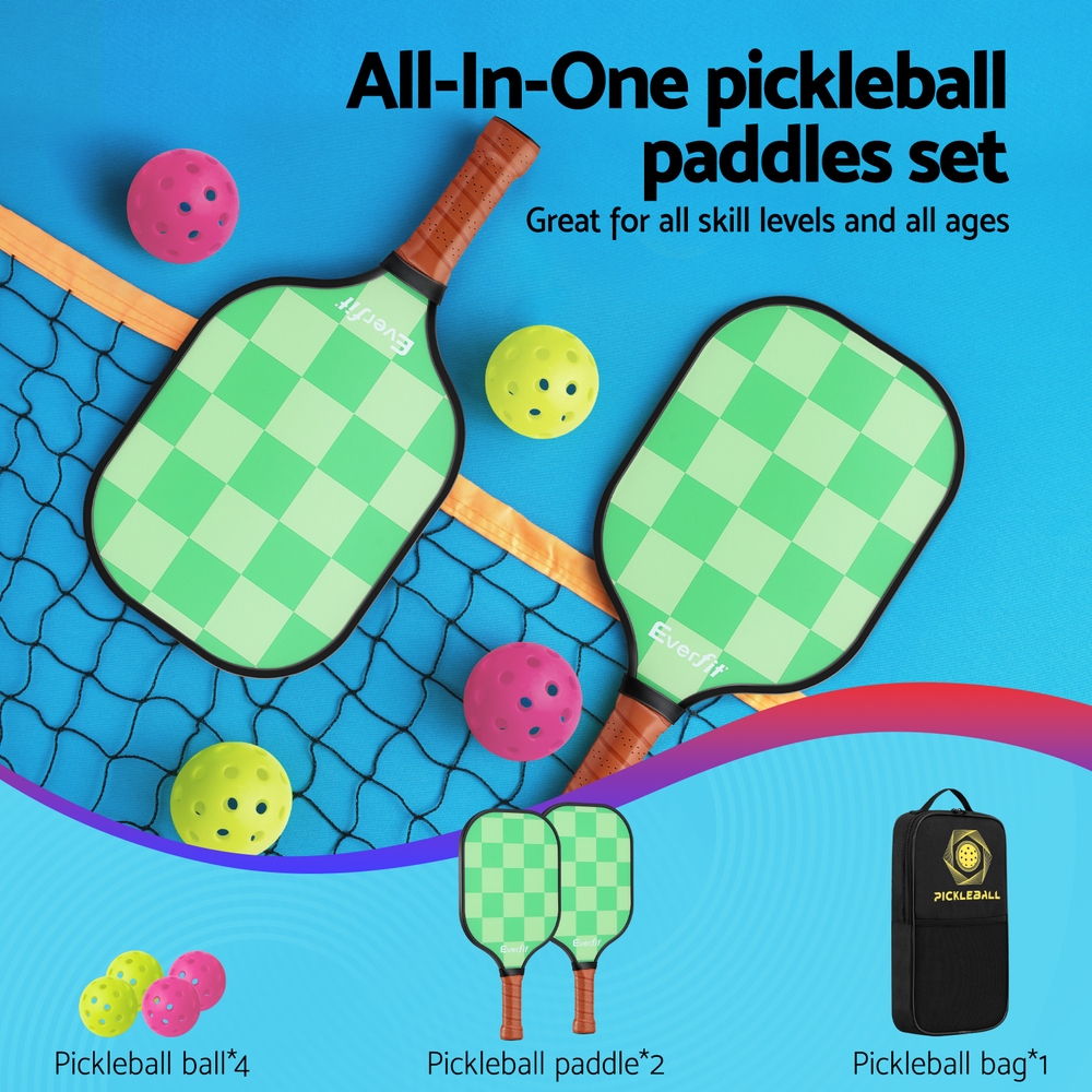 Everfit Pickleball Paddle Set Fiberglass w/ Balls Bag Tournament Kit 2PCS Pickle