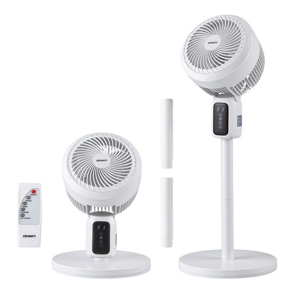 Devanti Pedestal Fan W/ Remote 3 Speed 12H Timer Height Adjustable Cooling Fan