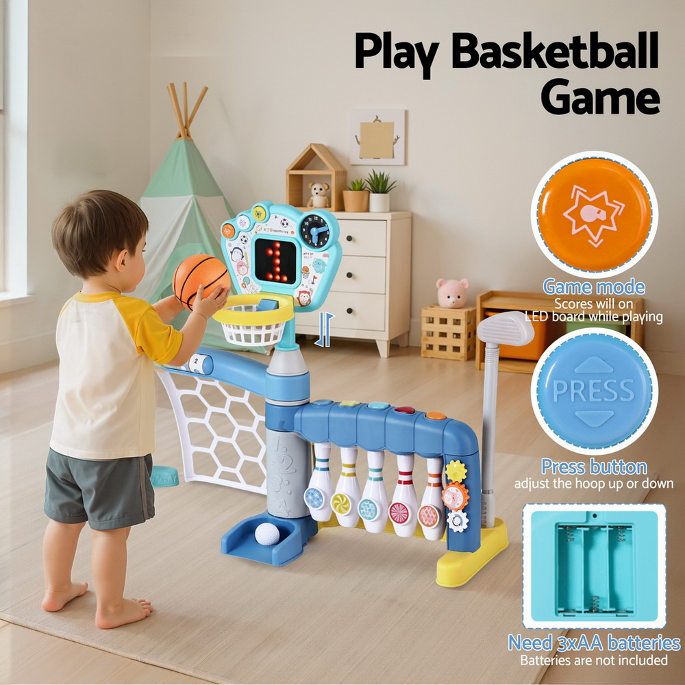 Keezi Kids Basketball Hoop Stand Bowling Baseball Golf Game Sports Toys Set Blue