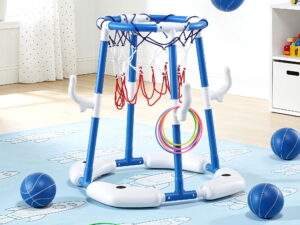 Keezi Kids Basketball Hoop with 4 balls Ring Toss Sports Pool Toys Blue