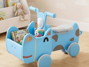 KEEZI Kids Ride On Push Car Toys w/ Storage Space Animal Stickers Blue 67CMX43CM