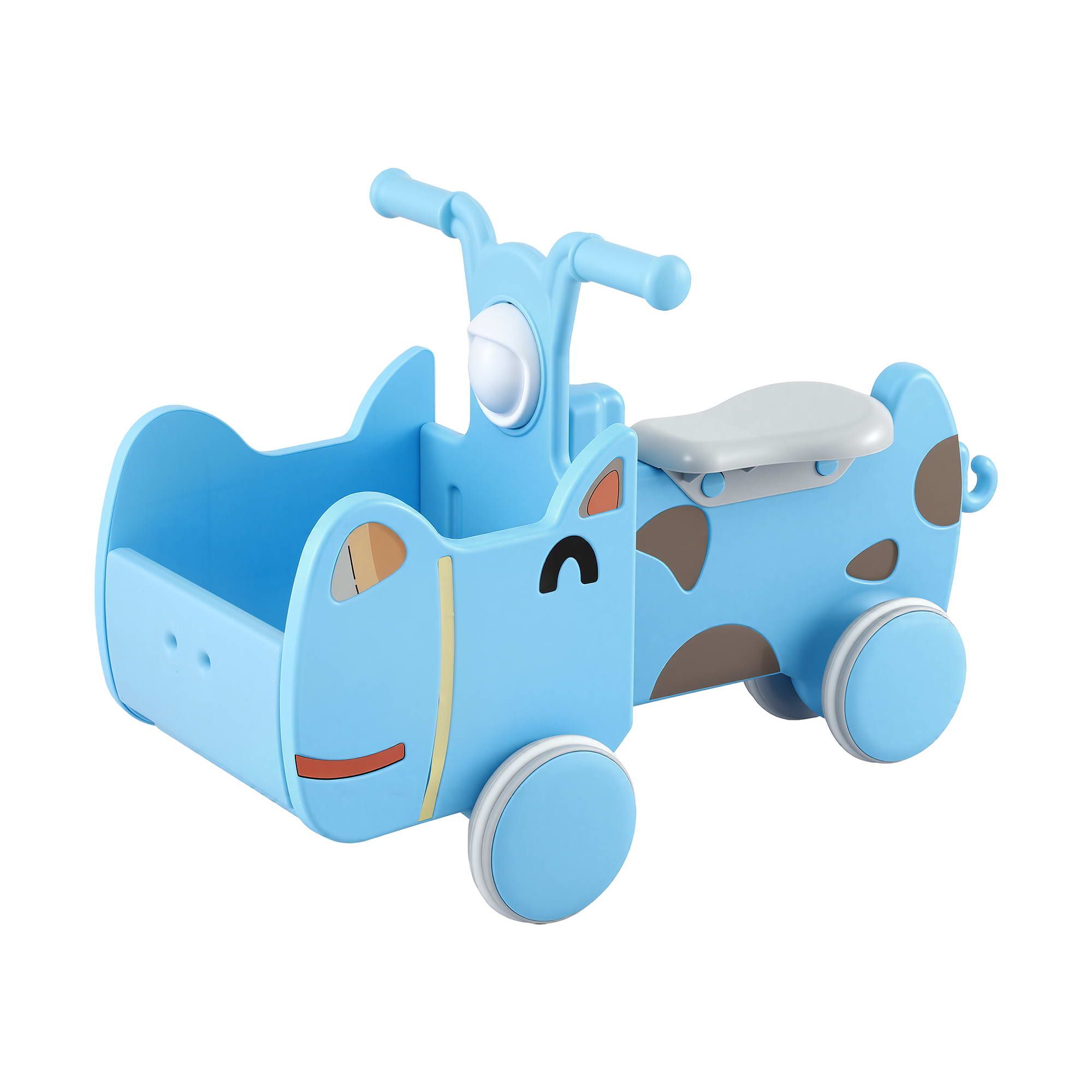 KEEZI Kids Ride On Push Car Toys w/ Storage Space Animal Stickers Blue 67CMX43CM