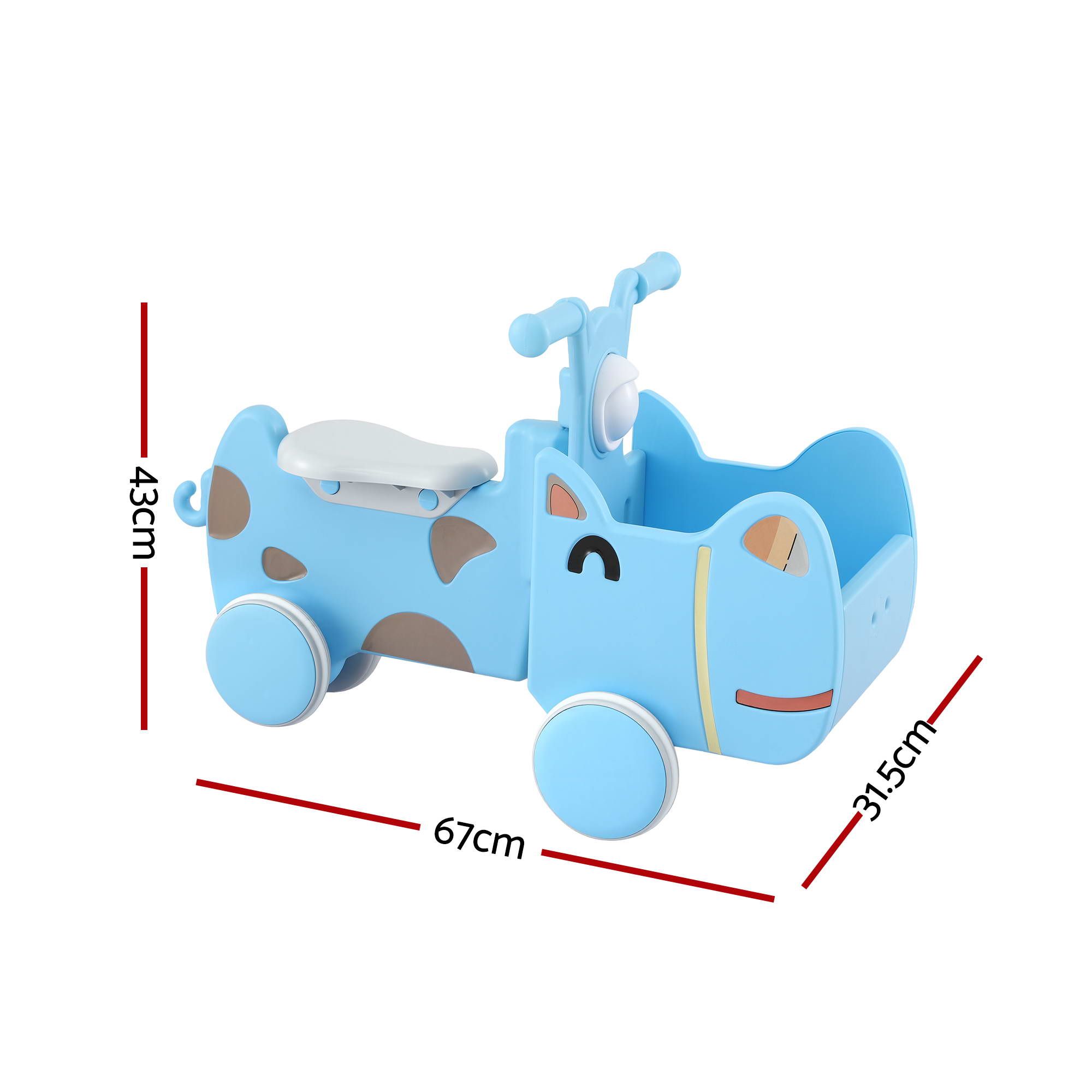 KEEZI Kids Ride On Push Car Toys w/ Storage Space Animal Stickers Blue 67CMX43CM