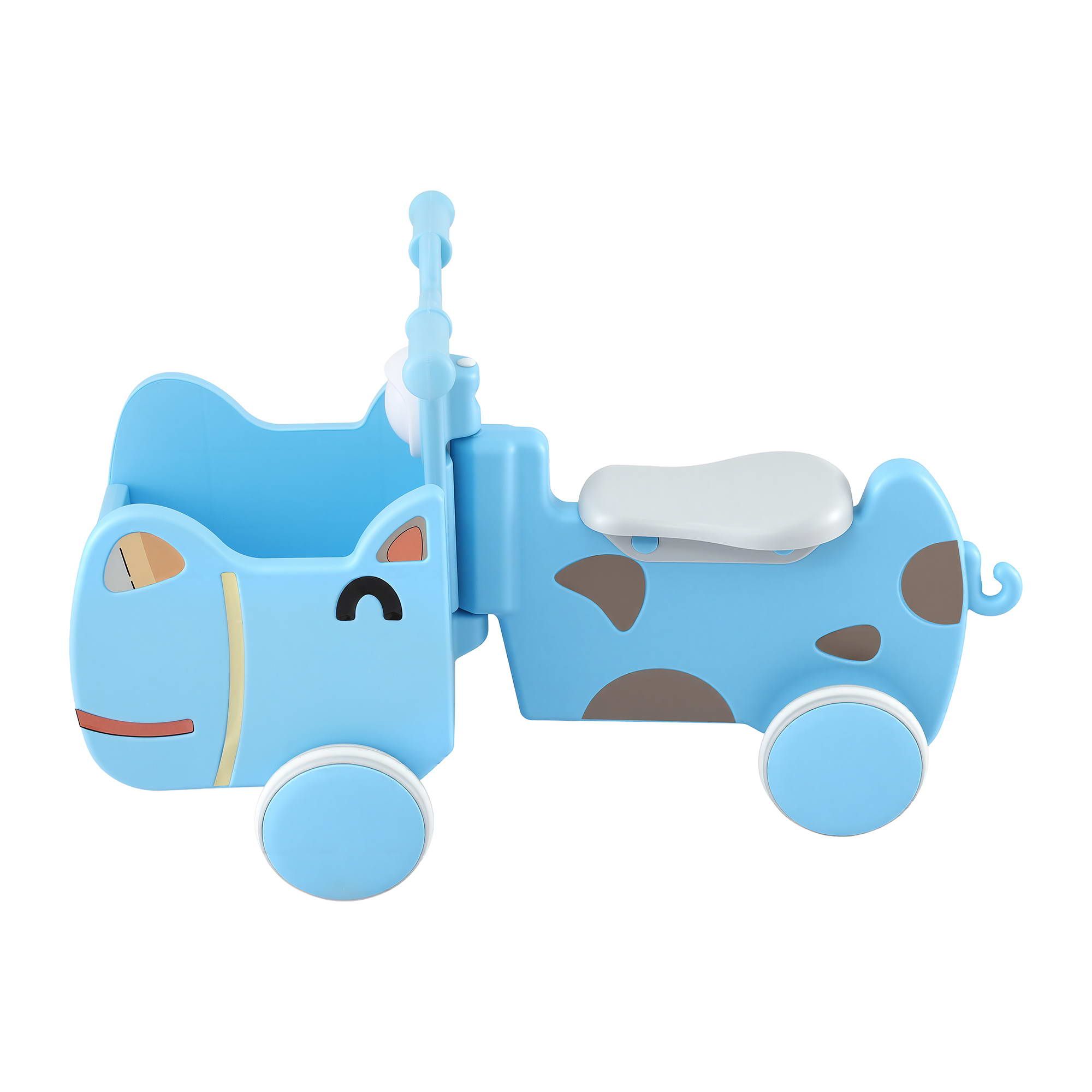 KEEZI Kids Ride On Push Car Toys w/ Storage Space Animal Stickers Blue 67CMX43CM