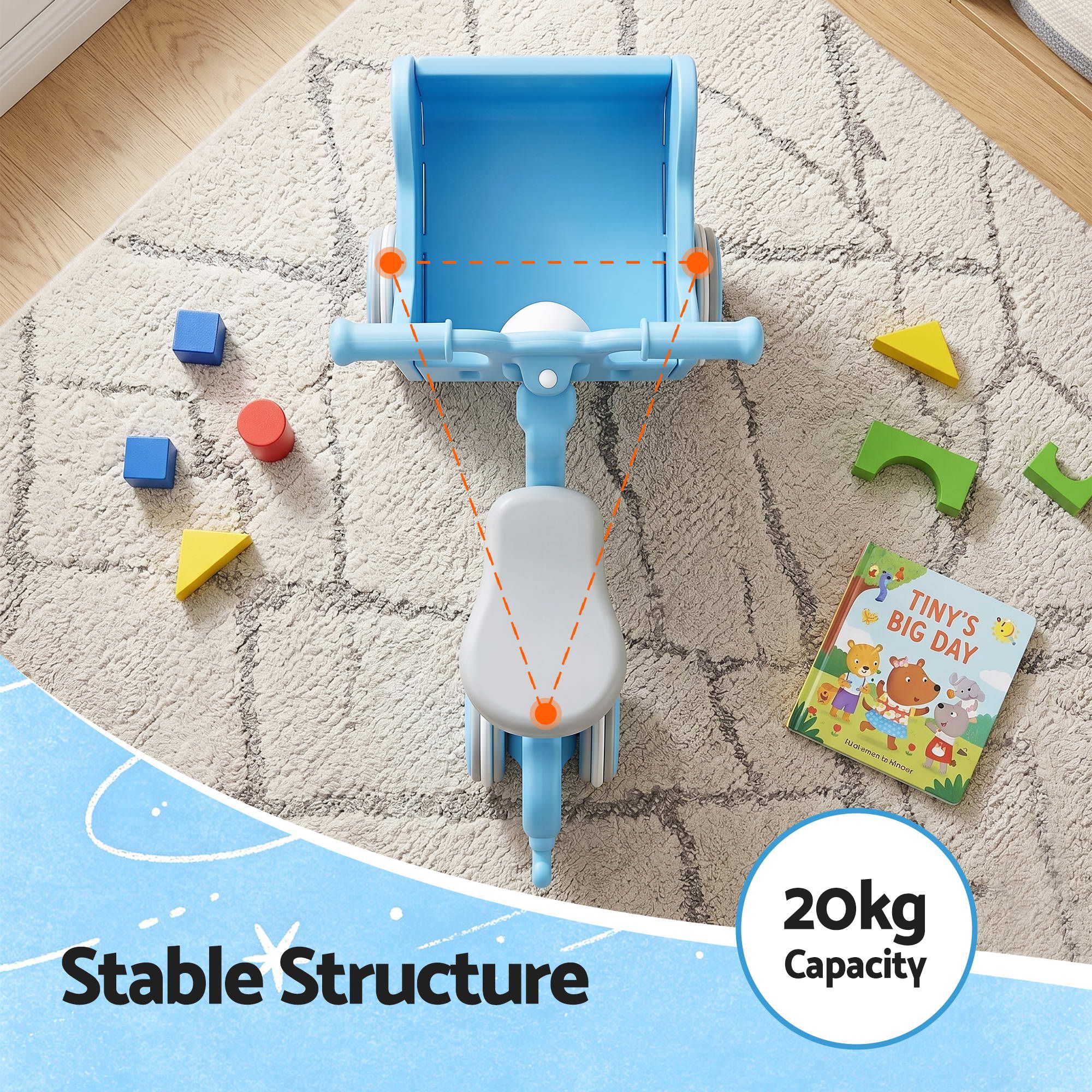 KEEZI Kids Ride On Push Car Toys w/ Storage Space Animal Stickers Blue 67CMX43CM