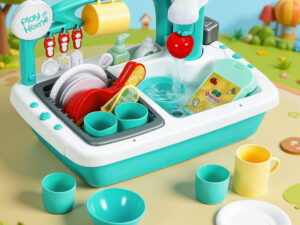 Keezi Kids Kitchen Play Set Play Pretend Sink Dishwasher Toys Green