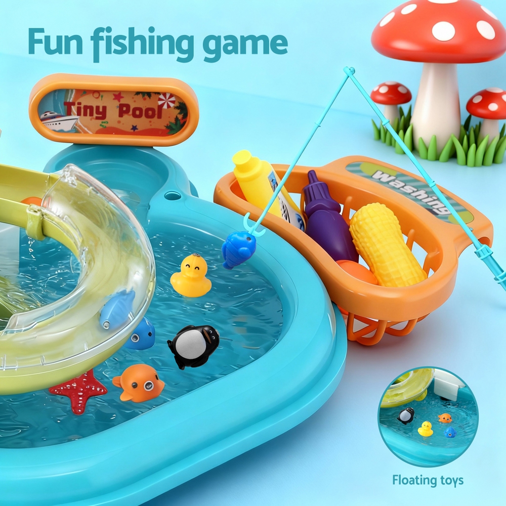 Keezi Kids Pretend Play Kitchen Sink with Faucet Floating Fishing Toys Play food