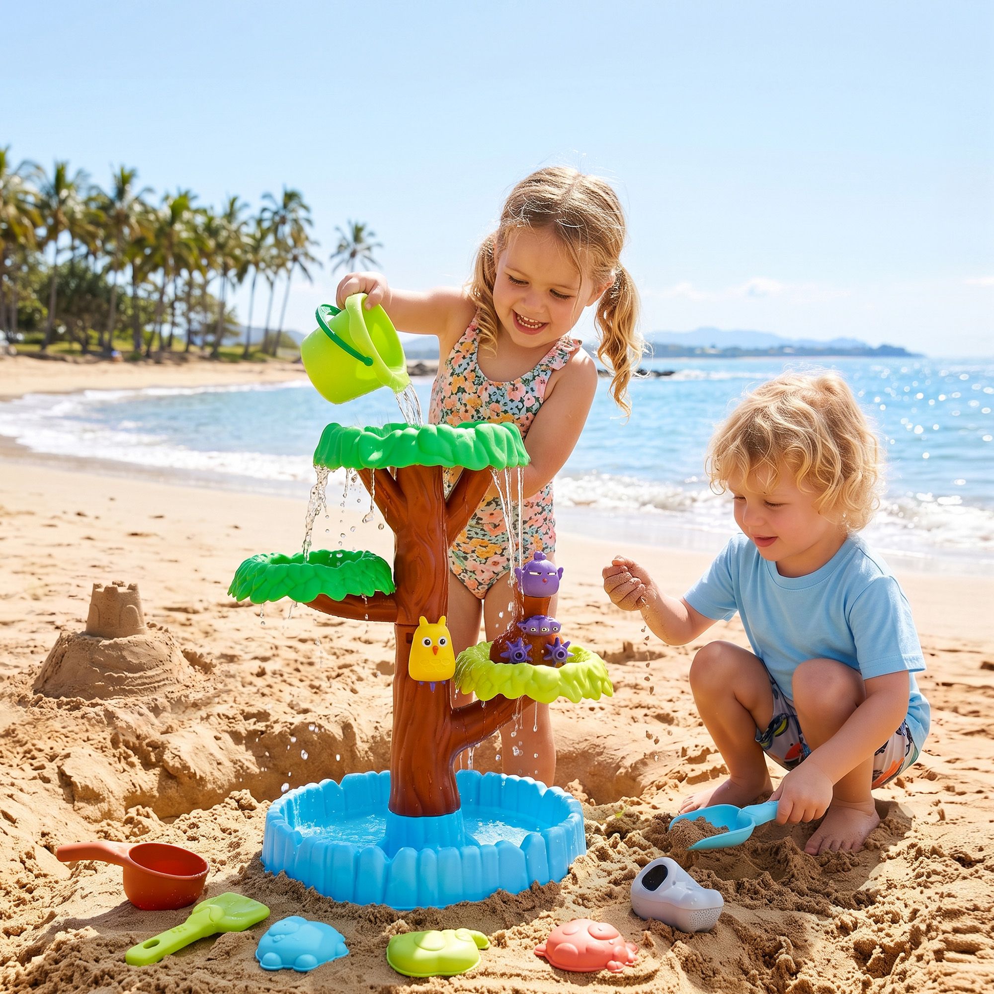 Keezi 62cm Tree Water Table Kids Sandpit Toys Set w/ Shovels Molds for Sand Play
